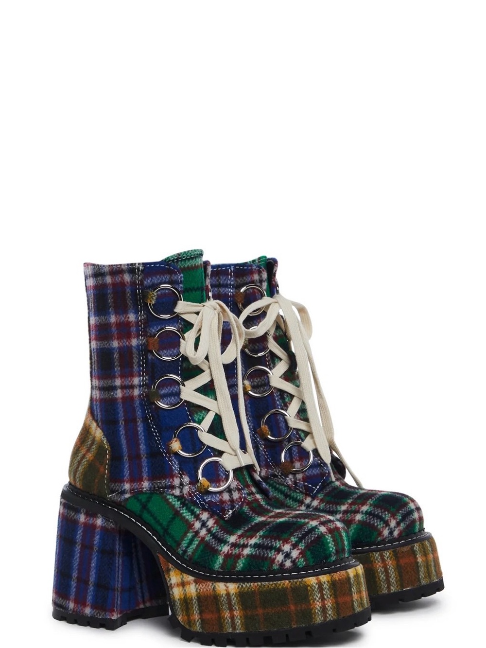 Current Mood Multicolor Plaid Lace-Up Platform Boots
